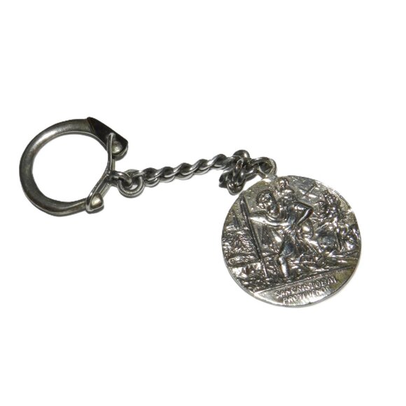 Mexico Sterling Silver San Cristobal Religious Medal Key Chain Protegenos - Picture 3 of 15